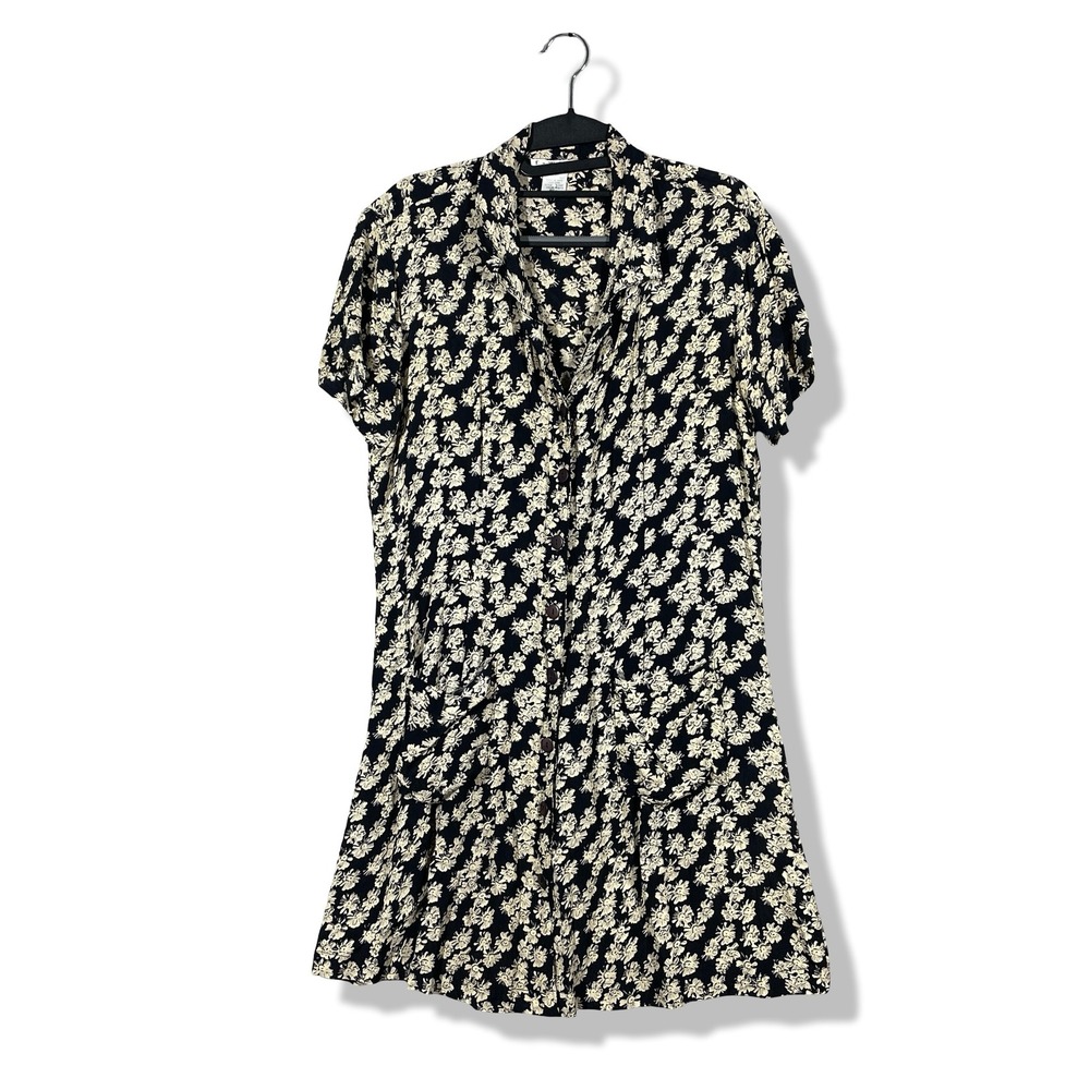 Rampage R-Wear Floral Button Front Dress Womens Large Black 90s Grunge Indie